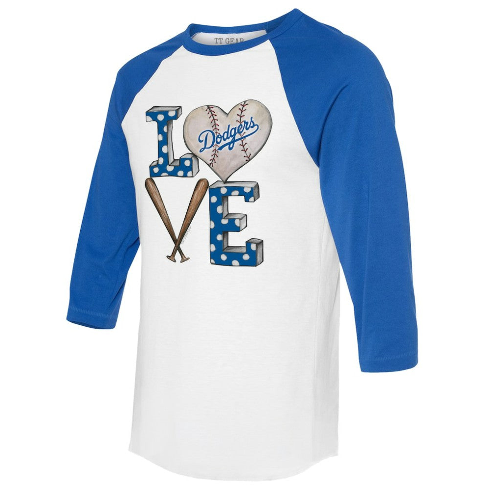 Los Angeles Dodgers Tiny Turnip Women's Baseball Love Raglan 3/4-Sleeve T-Shirt | MLB On Sale