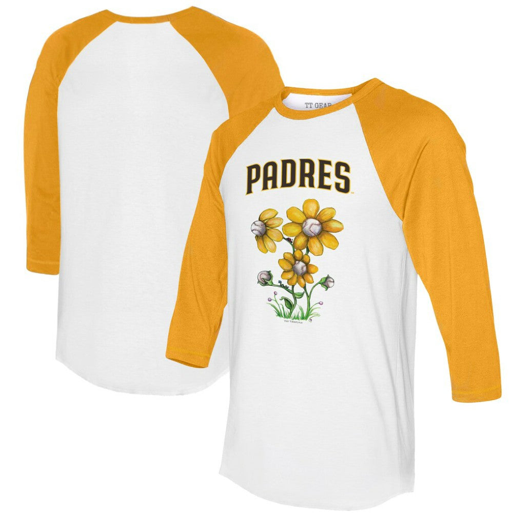 San Diego Padres Tiny Turnip Women's Blooming Baseballs 3/4-Sleeve Raglan T-Shirt | MLB New