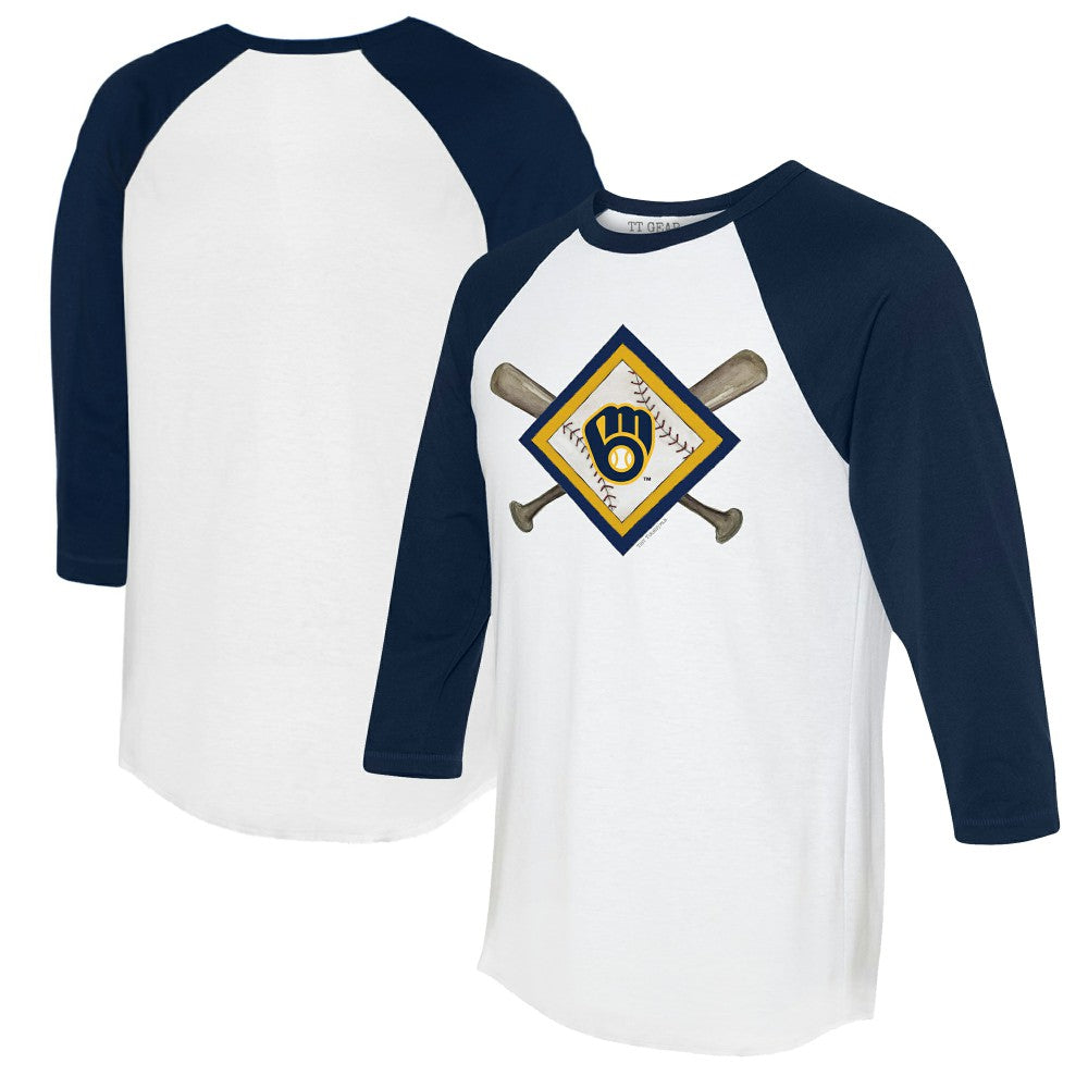 Milwaukee Brewers Tiny Turnip Women's Diamond Cross Bats 3/4-Sleeve Raglan T-Shirt | MLB Outlet