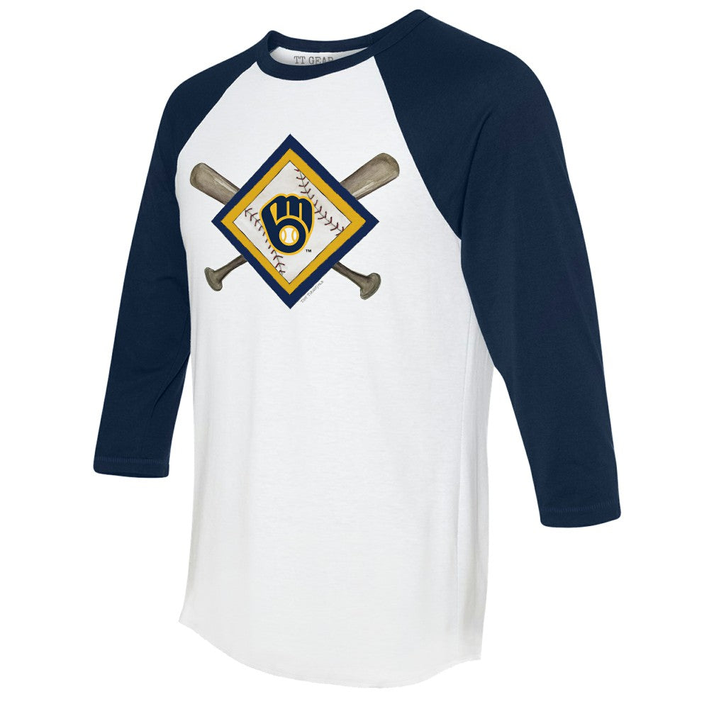Milwaukee Brewers Tiny Turnip Women's Diamond Cross Bats 3/4-Sleeve Raglan T-Shirt | MLB Outlet