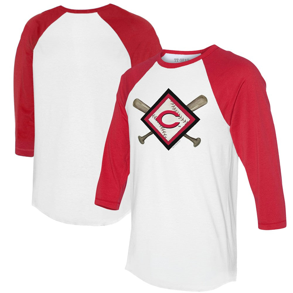 Cincinnati Reds Tiny Turnip Women's Diamond Cross Bats 3/4-Sleeve Raglan T-Shirt | MLB New