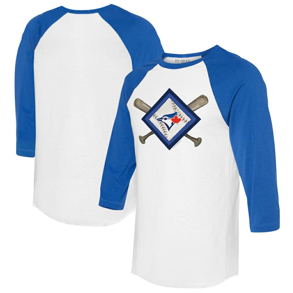Toronto Blue Jays Tiny Turnip Women's Diamond Cross Bats 3/4-Sleeve Raglan T-Shirt | MLB Discount