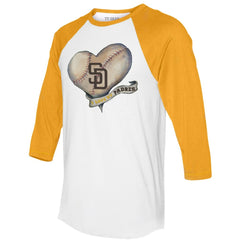 San Diego Padres Tiny Turnip Women's Heart Banner 3/4-Sleeve Raglan T-Shirt | MLB Outlet