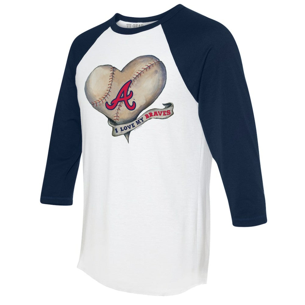 Atlanta Braves Tiny Turnip Women's Heart Banner 3/4-Sleeve Raglan T-Shirt | MLB Near me