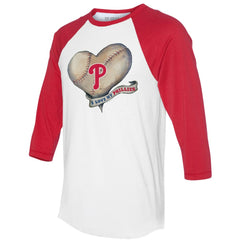 Philadelphia Phillies Tiny Turnip Women's Heart Banner 3/4-Sleeve Raglan T-Shirt | MLB US