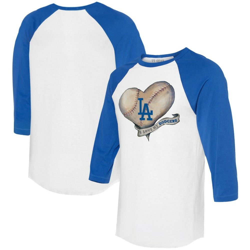 Los Angeles Dodgers Tiny Turnip Women's Heart Banner 3/4-Sleeve Raglan T-Shirt | MLB Discount