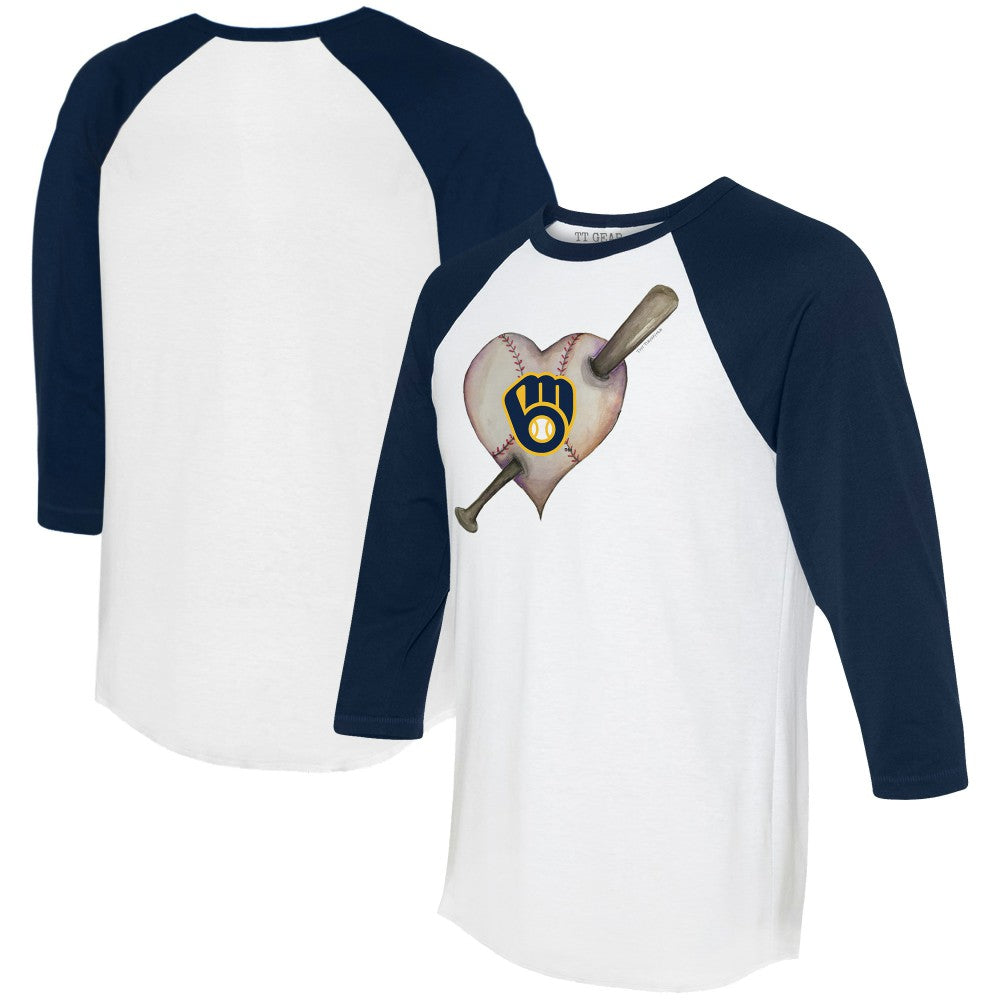 Milwaukee Brewers Tiny Turnip Women's Heart Bat 3/4-Sleeve Raglan T-Shirt | MLB Discount
