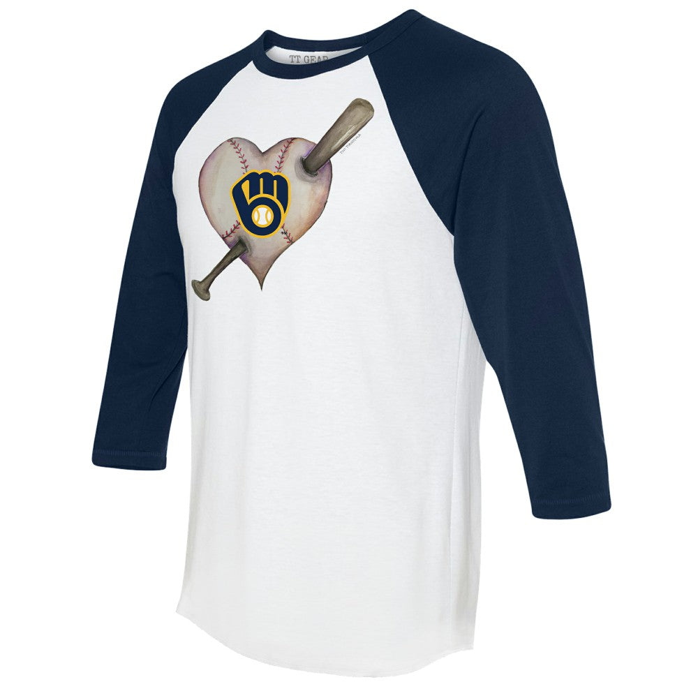 Milwaukee Brewers Tiny Turnip Women's Heart Bat 3/4-Sleeve Raglan T-Shirt | MLB Discount