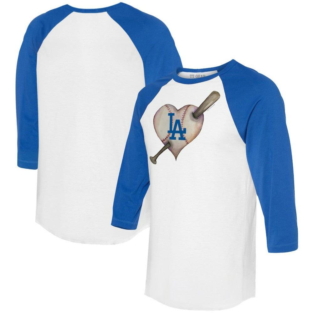 Los Angeles Dodgers Tiny Turnip Women's Heart Bat 3/4-Sleeve Raglan T-Shirt | MLB On Sale
