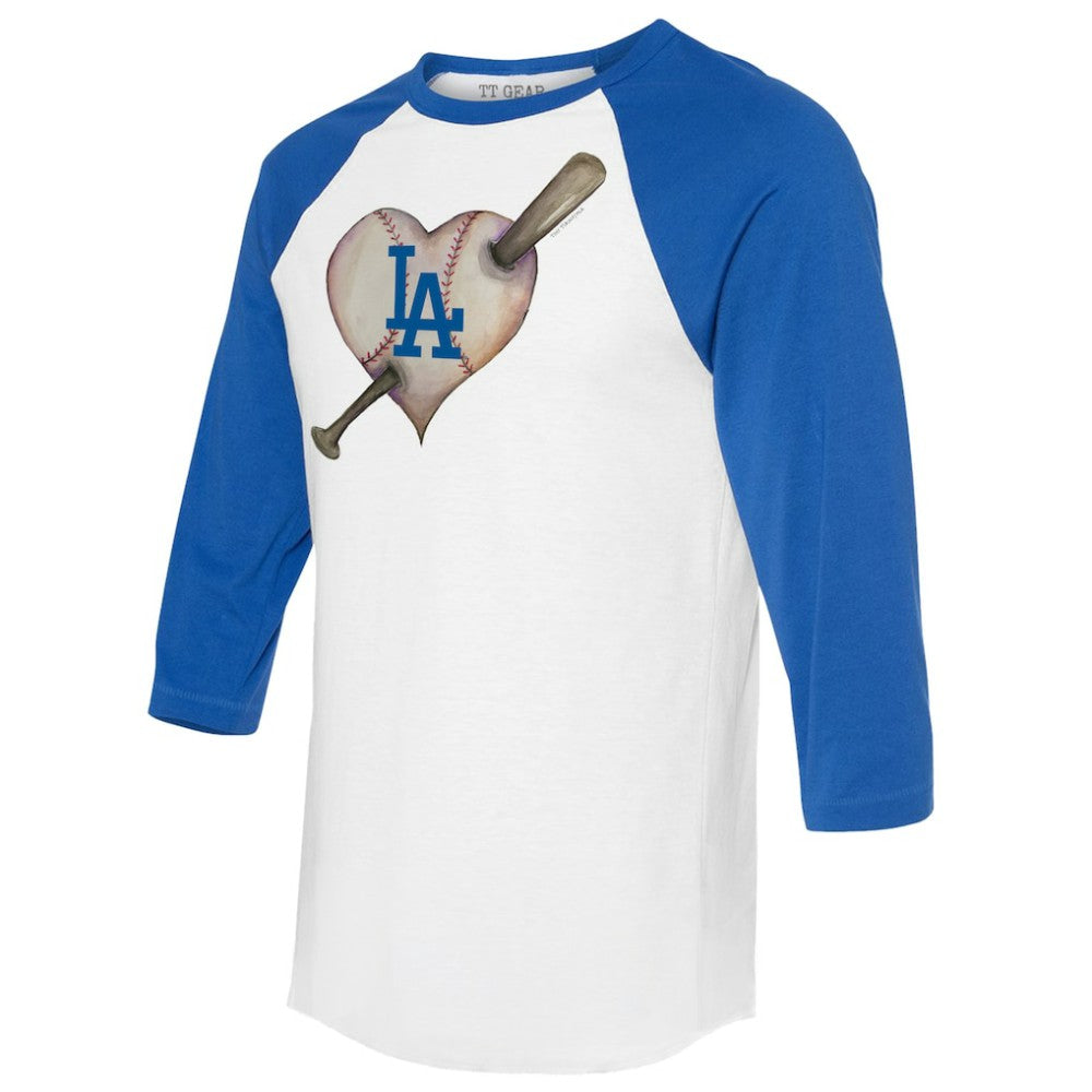 Los Angeles Dodgers Tiny Turnip Women's Heart Bat 3/4-Sleeve Raglan T-Shirt | MLB On Sale