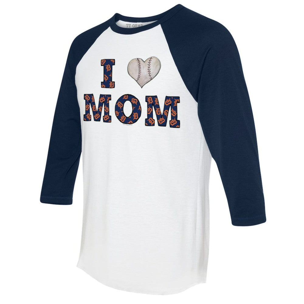 Detroit Tigers Tiny Turnip Women's I Love Mom 3/4-Sleeve Raglan T-Shirt | MLB New