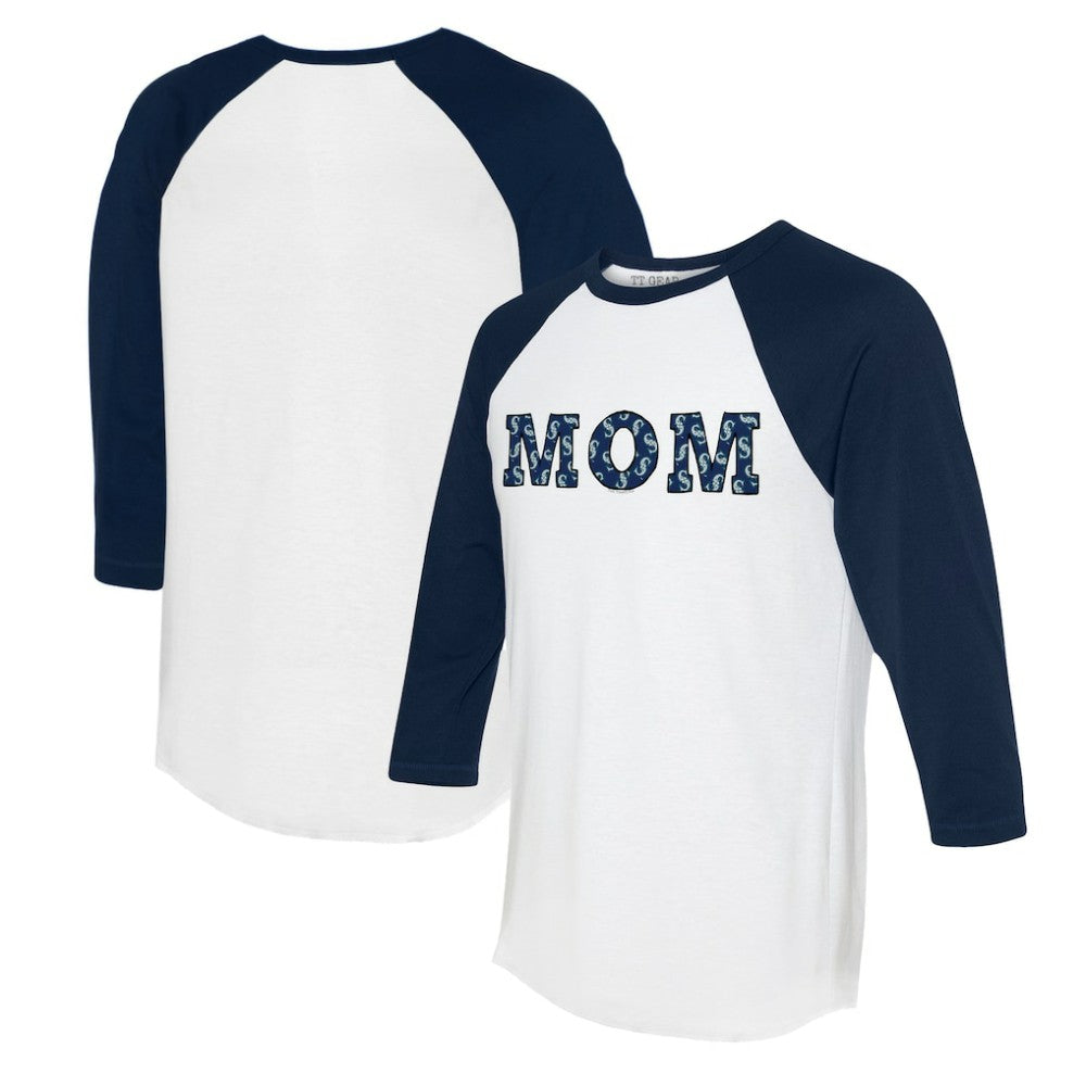 Seattle Mariners Tiny Turnip Women's Logo Mom 3/4-Sleeve Raglan T-Shirt | MLB New