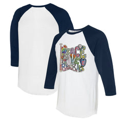Cleveland Guardians Tiny Turnip Women's Peace Love Baseball 3/4-Sleeve Raglan T-Shirt | MLB Sale