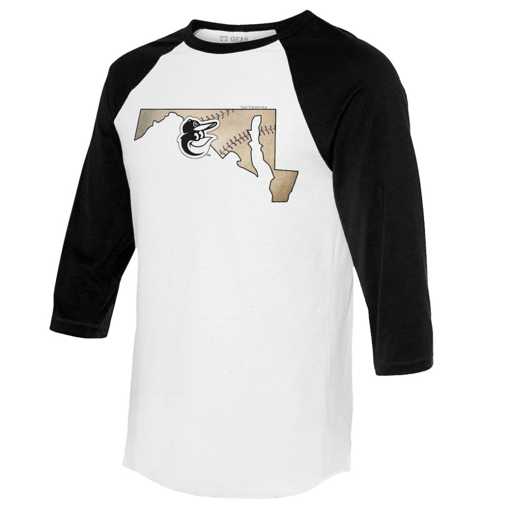 Baltimore Orioles Tiny Turnip Unisex State Outline 3/4-Sleeve Raglan T-Shirt | MLB Online