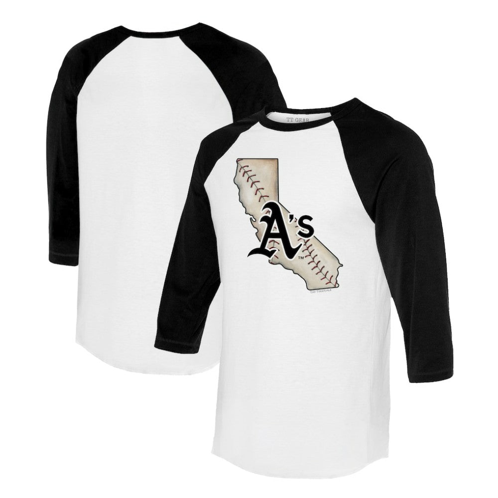 Athletics Tiny Turnip Unisex State Outline 3/4-Sleeve Raglan T-Shirt | MLB Outlet