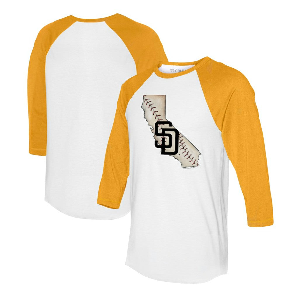 San Diego Padres Tiny Turnip Unisex State Outline 3/4-Sleeve Raglan T-Shirt | MLB New