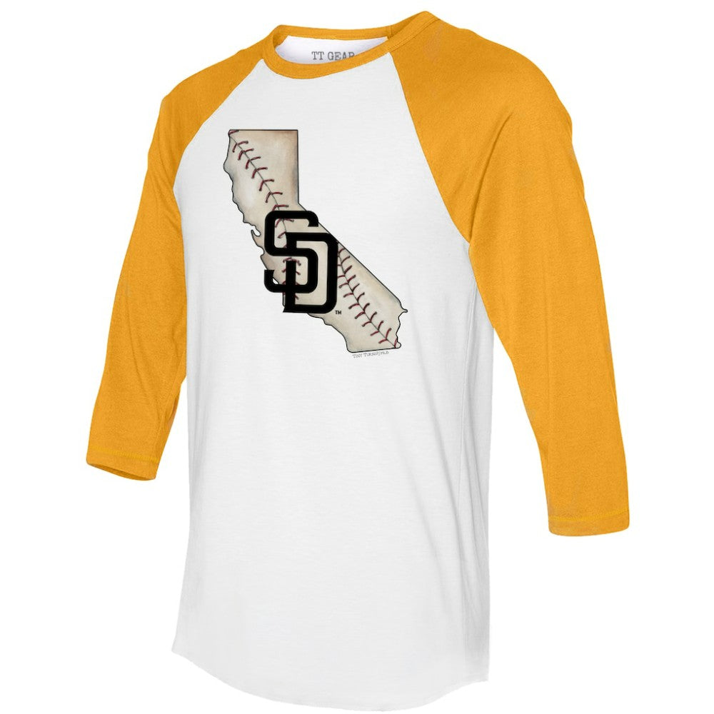 San Diego Padres Tiny Turnip Unisex State Outline 3/4-Sleeve Raglan T-Shirt | MLB New