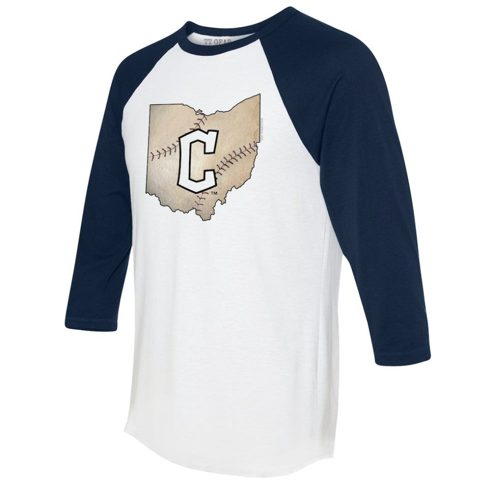 Cleveland Guardians Tiny Turnip Unisex State Outline 3/4-Sleeve Raglan T-Shirt | MLB Shop