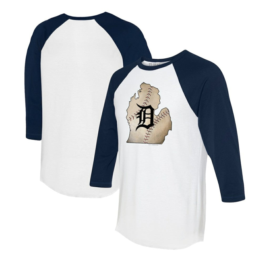 Detroit Tigers Tiny Turnip Unisex State Outline 3/4-Sleeve Raglan T-Shirt | MLB Sale