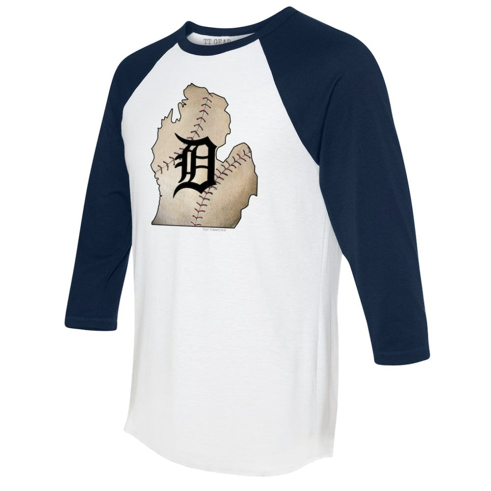 Detroit Tigers Tiny Turnip Unisex State Outline 3/4-Sleeve Raglan T-Shirt | MLB Sale