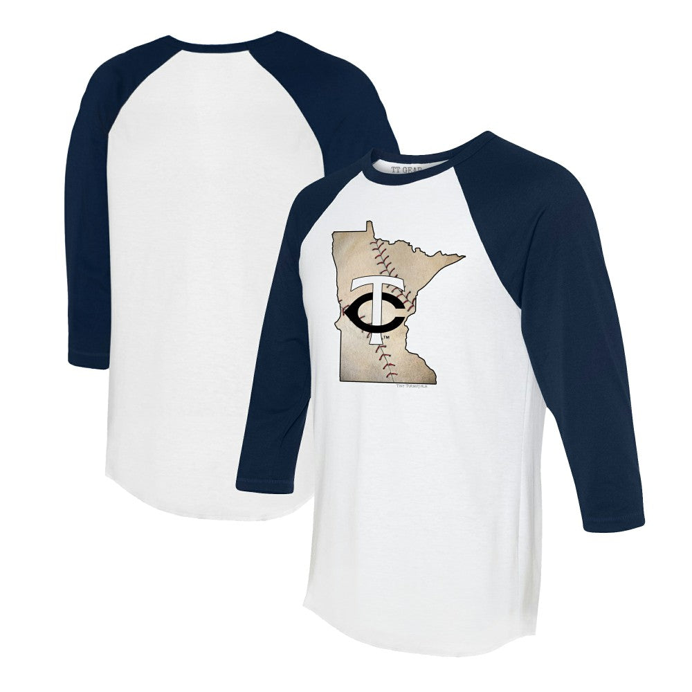 Minnesota Twins Tiny Turnip Unisex State Outline 3/4-Sleeve Raglan T-Shirt | MLB New