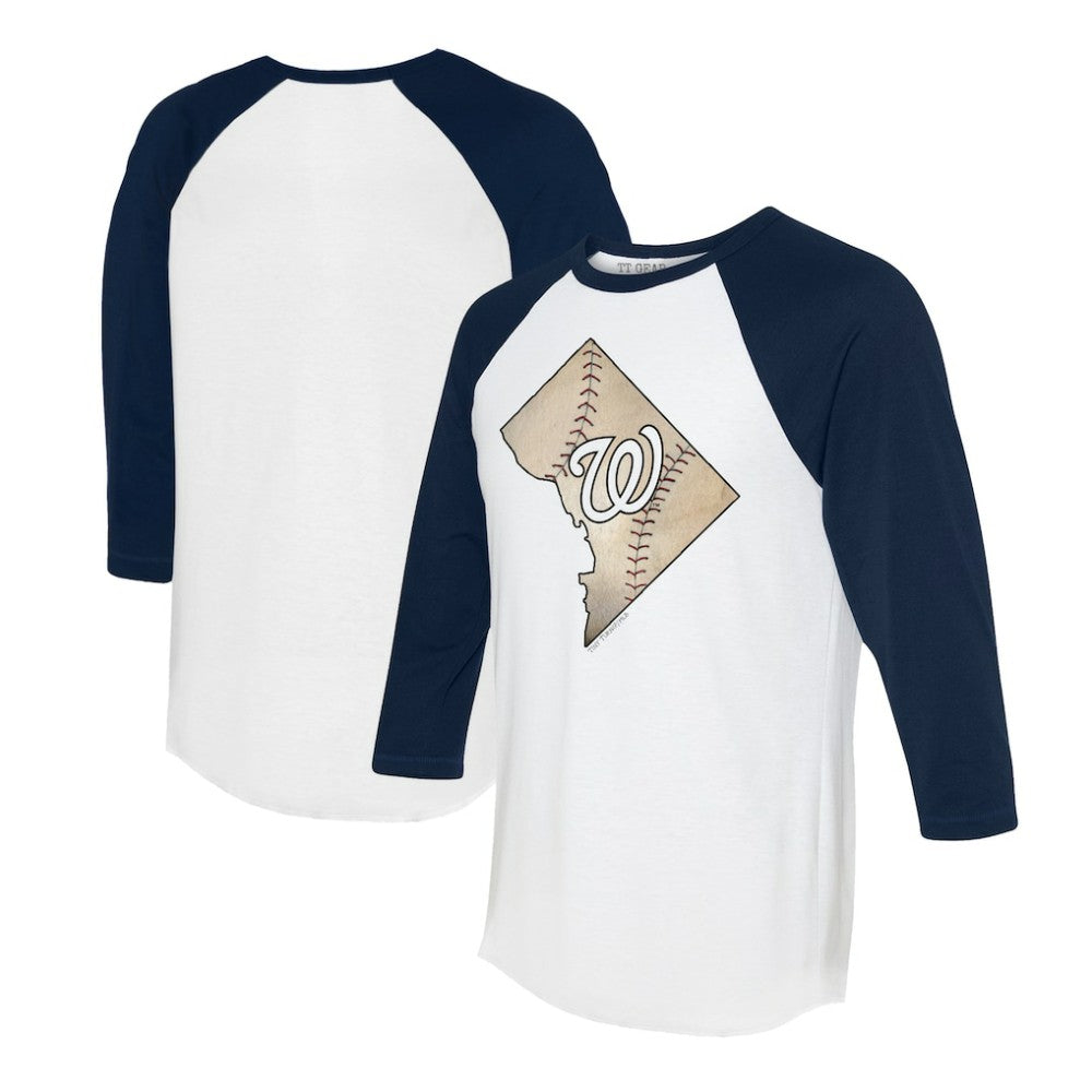Washington Nationals Tiny Turnip Unisex State Outline 3/4-Sleeve Raglan T-Shirt | MLB New