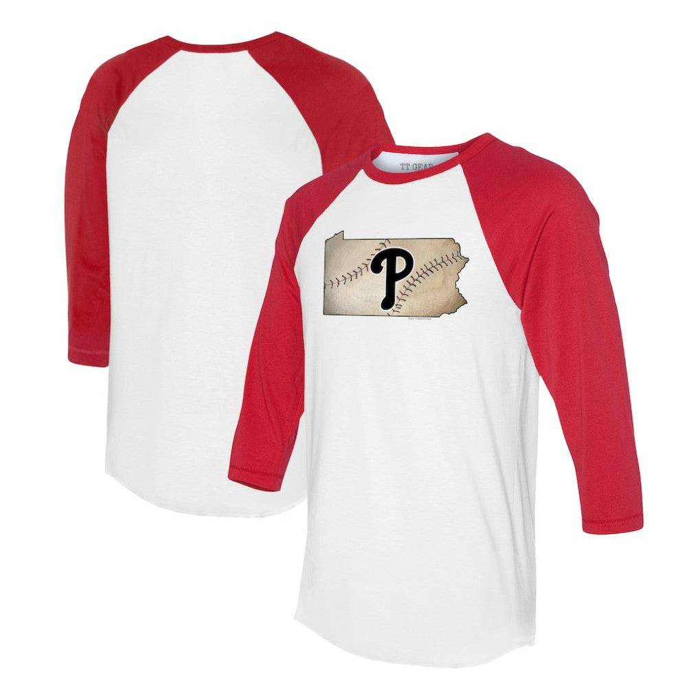 Philadelphia Phillies Tiny Turnip Unisex State Outline 3/4-Sleeve Raglan T-Shirt | MLB For sale