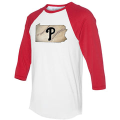 Philadelphia Phillies Tiny Turnip Unisex State Outline 3/4-Sleeve Raglan T-Shirt | MLB For sale
