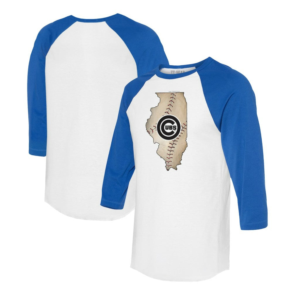Chicago Cubs Tiny Turnip Unisex State Outline 3/4-Sleeve Raglan T-Shirt | MLB Discount