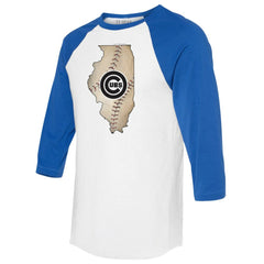 Chicago Cubs Tiny Turnip Unisex State Outline 3/4-Sleeve Raglan T-Shirt | MLB Discount
