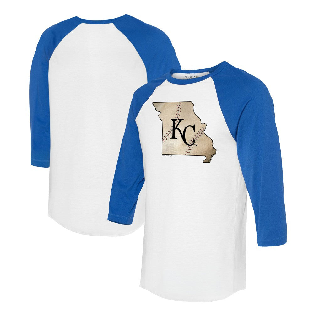 Kansas City Royals Tiny Turnip Unisex State Outline 3/4-Sleeve Raglan T-Shirt | MLB Shop