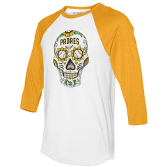 San Diego Padres Tiny Turnip Unisex Sugar Skull 3/4-Sleeve Raglan T-Shirt | MLB For sale