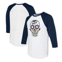 Detroit Tigers Tiny Turnip Unisex Sugar Skull 3/4-Sleeve Raglan T-Shirt | MLB Near me