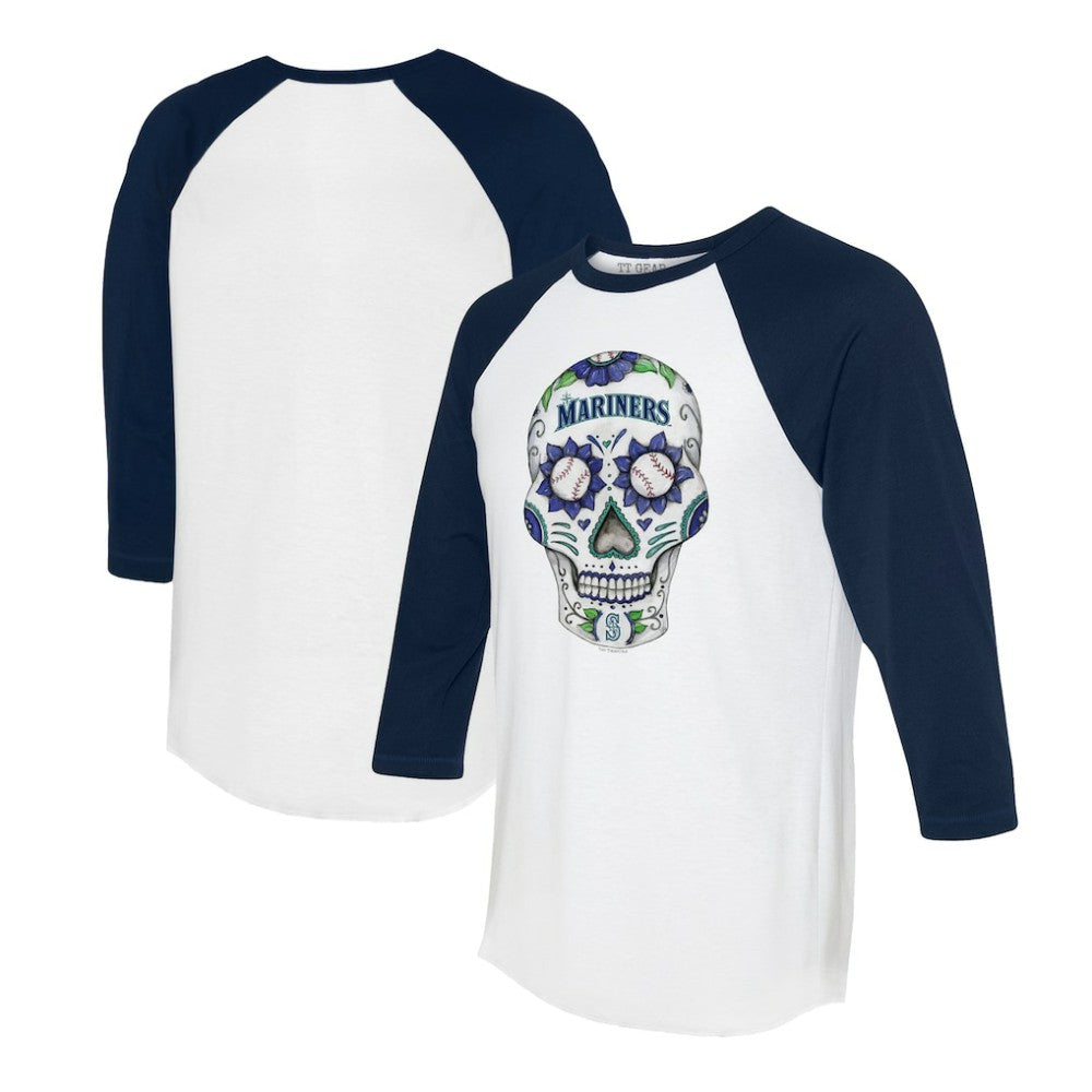 Seattle Mariners Tiny Turnip Unisex Sugar Skull 3/4-Sleeve Raglan T-Shirt | MLB US