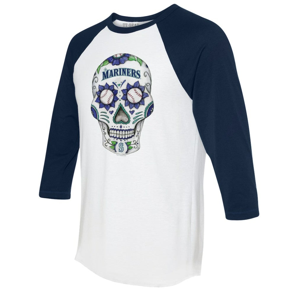 Seattle Mariners Tiny Turnip Unisex Sugar Skull 3/4-Sleeve Raglan T-Shirt | MLB US
