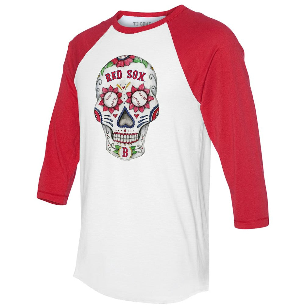 Boston Red Sox Tiny Turnip Unisex Sugar Skull 3/4-Sleeve Raglan T-Shirt | MLB For sale