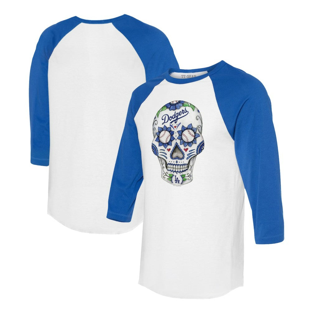 Los Angeles Dodgers Tiny Turnip Unisex Sugar Skull 3/4-Sleeve Raglan T-Shirt | MLB Outlet