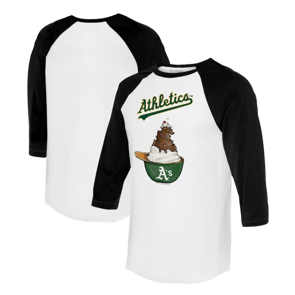 Athletics Tiny Turnip Unisex Sundae Helmet 3/4-Sleeve Raglan T-Shirt | MLB US