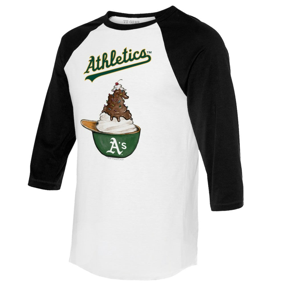 Athletics Tiny Turnip Unisex Sundae Helmet 3/4-Sleeve Raglan T-Shirt | MLB US