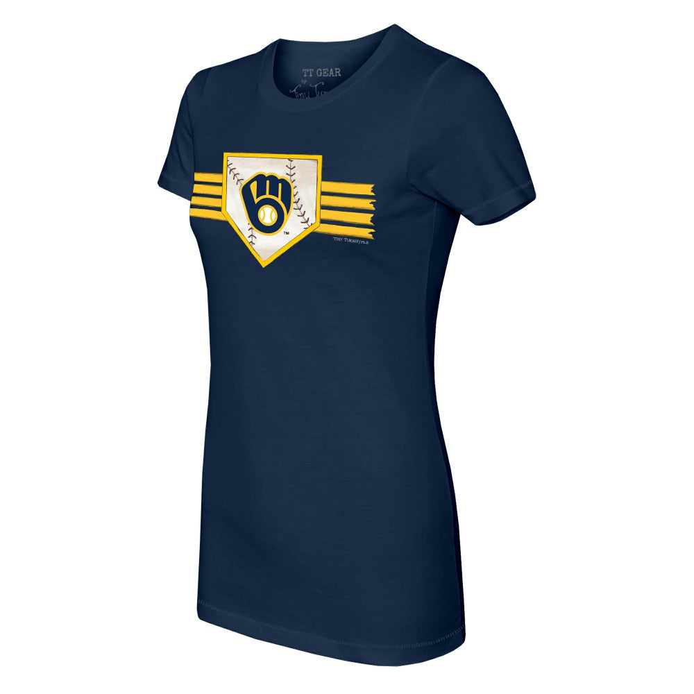 Milwaukee Brewers Tiny Turnip Women's Base Stripe T-Shirt | MLB On Sale