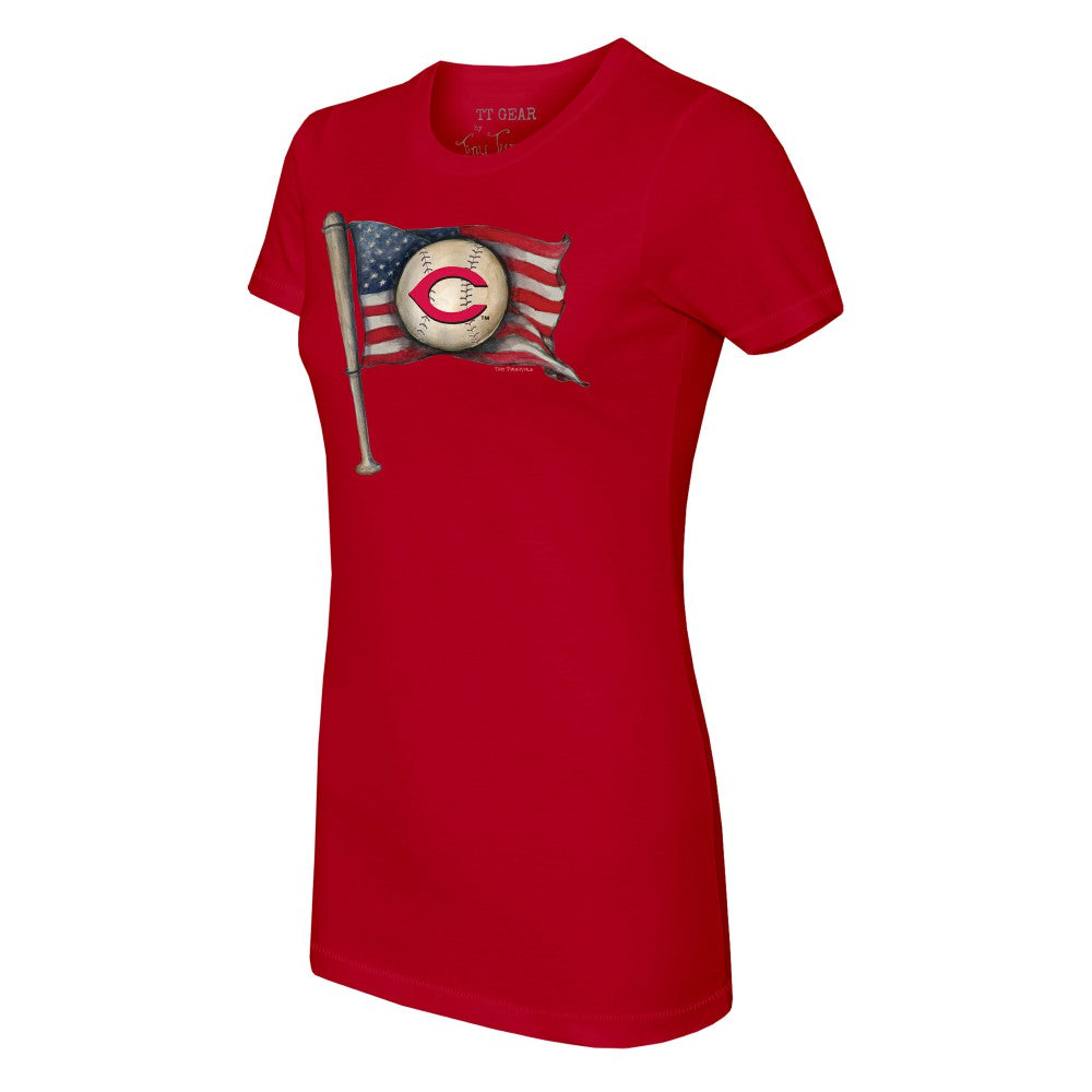 Cincinnati Reds Tiny Turnip Women's Baseball Flag T-Shirt | MLB Outlet