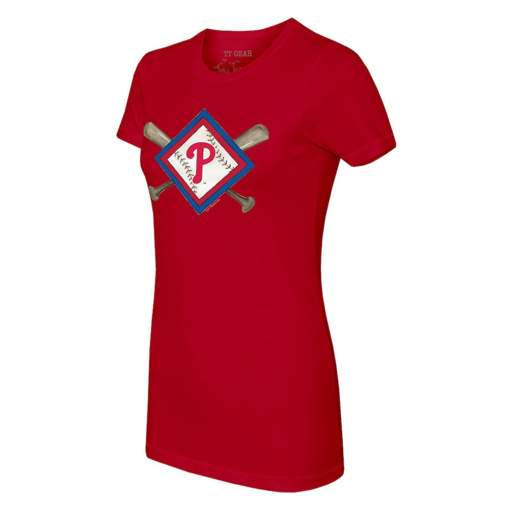 Philadelphia Phillies Tiny Turnip Women's Diamond Cross Bats T-Shirt | MLB Sale