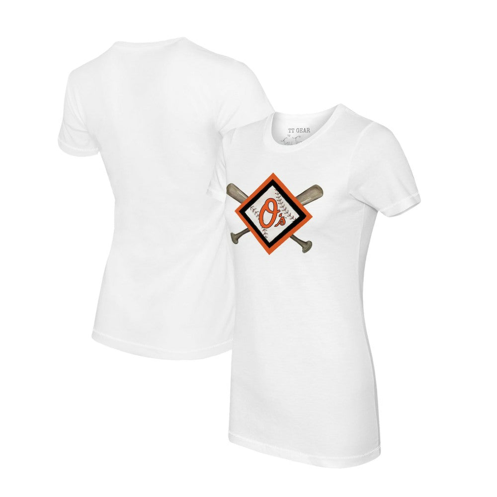 Baltimore Orioles Tiny Turnip Women's Diamond Cross Bats T-Shirt | MLB Discount