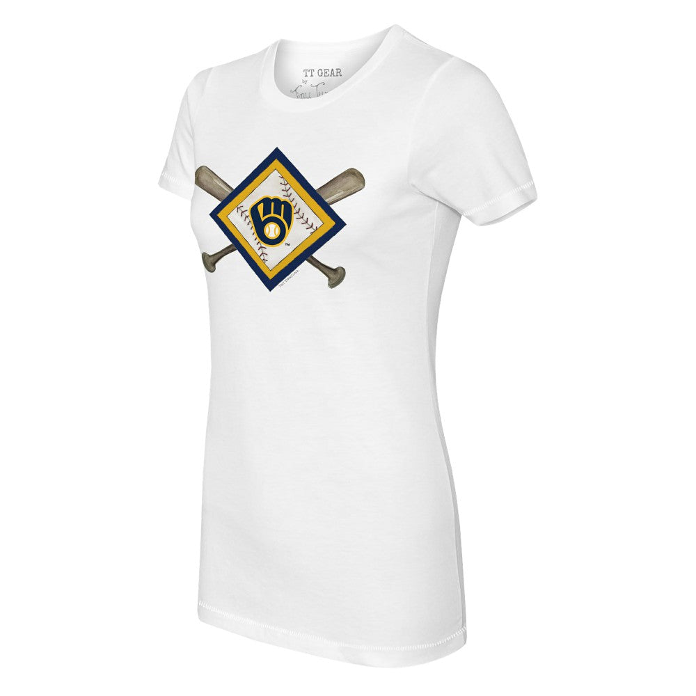 Milwaukee Brewers Tiny Turnip Women's Diamond Cross Bats T-Shirt | MLB On Sale