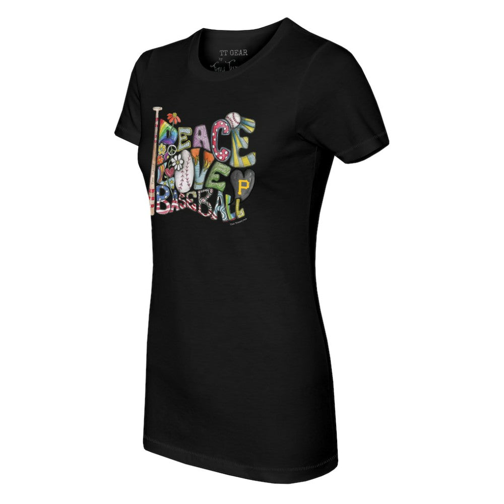 Pittsburgh Pirates Tiny Turnip Women's Peace Love Baseball Fitted T-Shirt | MLB New