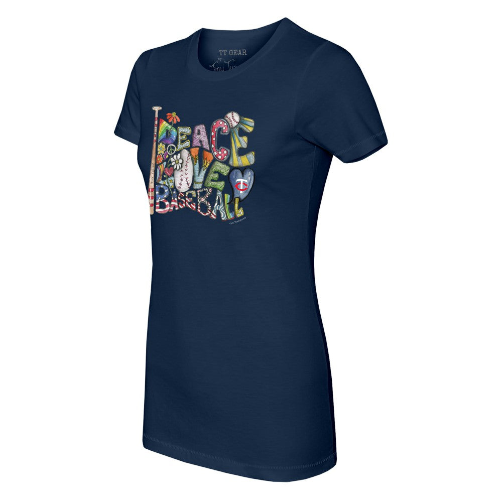 Minnesota Twins Tiny Turnip Women's Peace Love Baseball Fitted T-Shirt | MLB On Sale