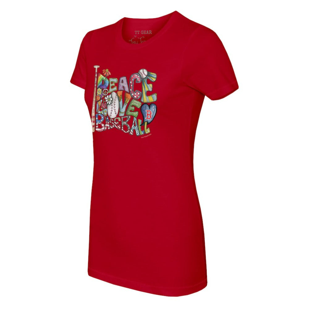 Boston Red Sox Tiny Turnip Women's Peace Love Baseball Fitted T-Shirt | MLB Discount