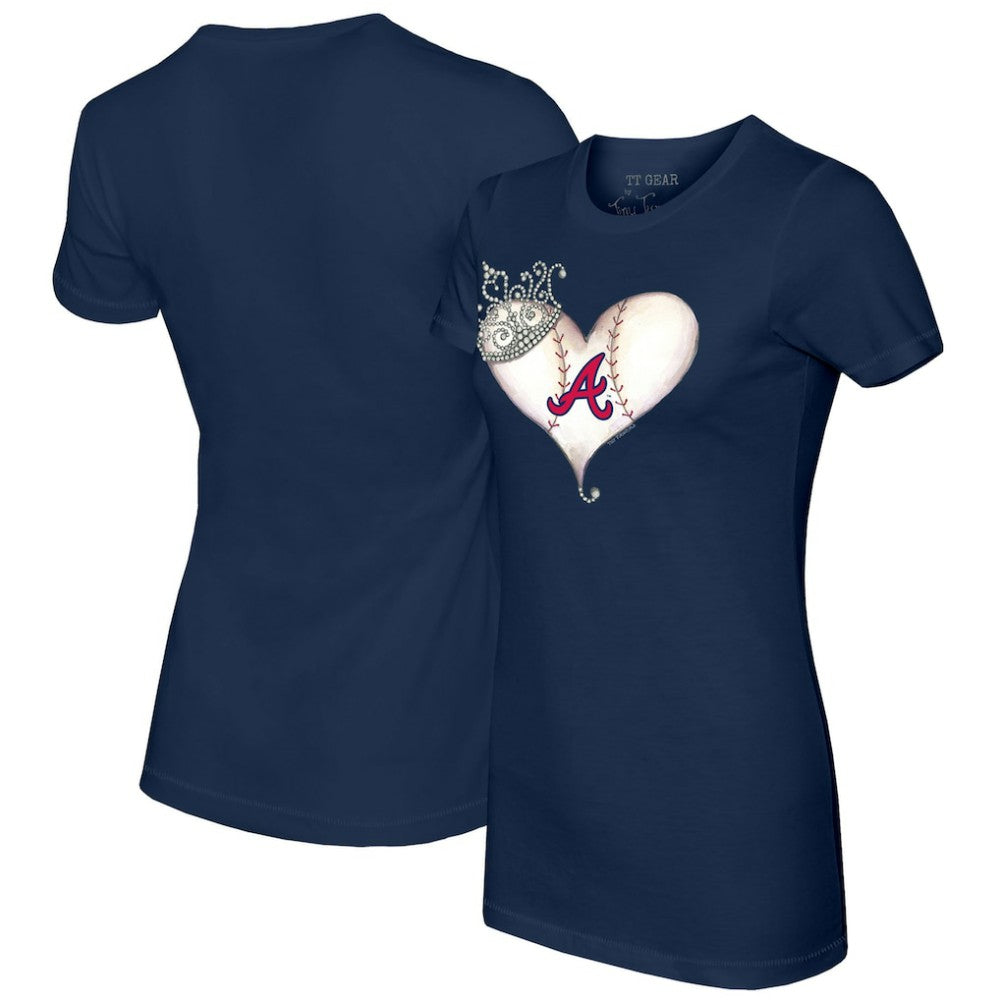 Atlanta Braves Tiny Turnip Women's Tiara Heart T-Shirt | MLB Sale