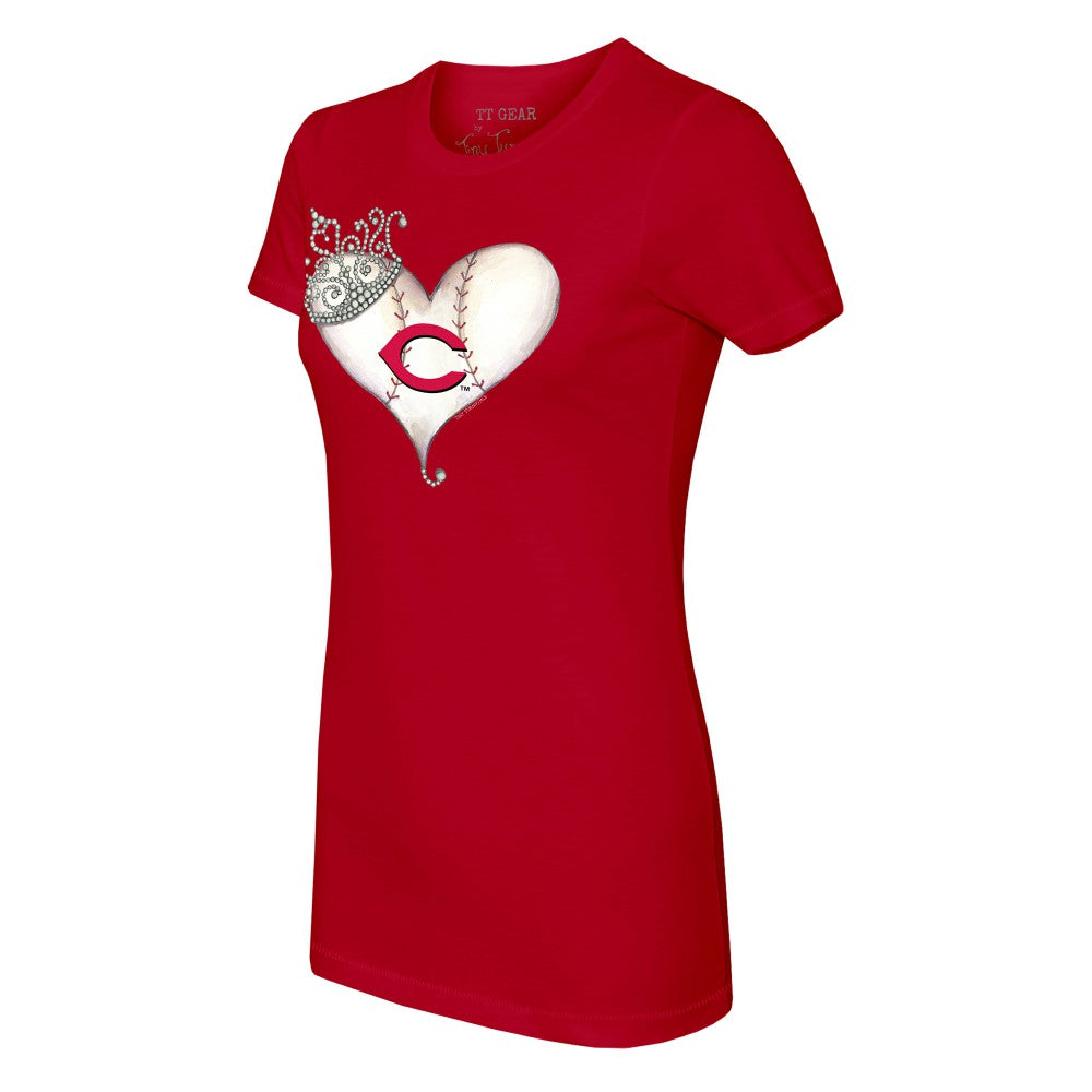 Cincinnati Reds Tiny Turnip Women's Tiara Heart T-Shirt | MLB Sale