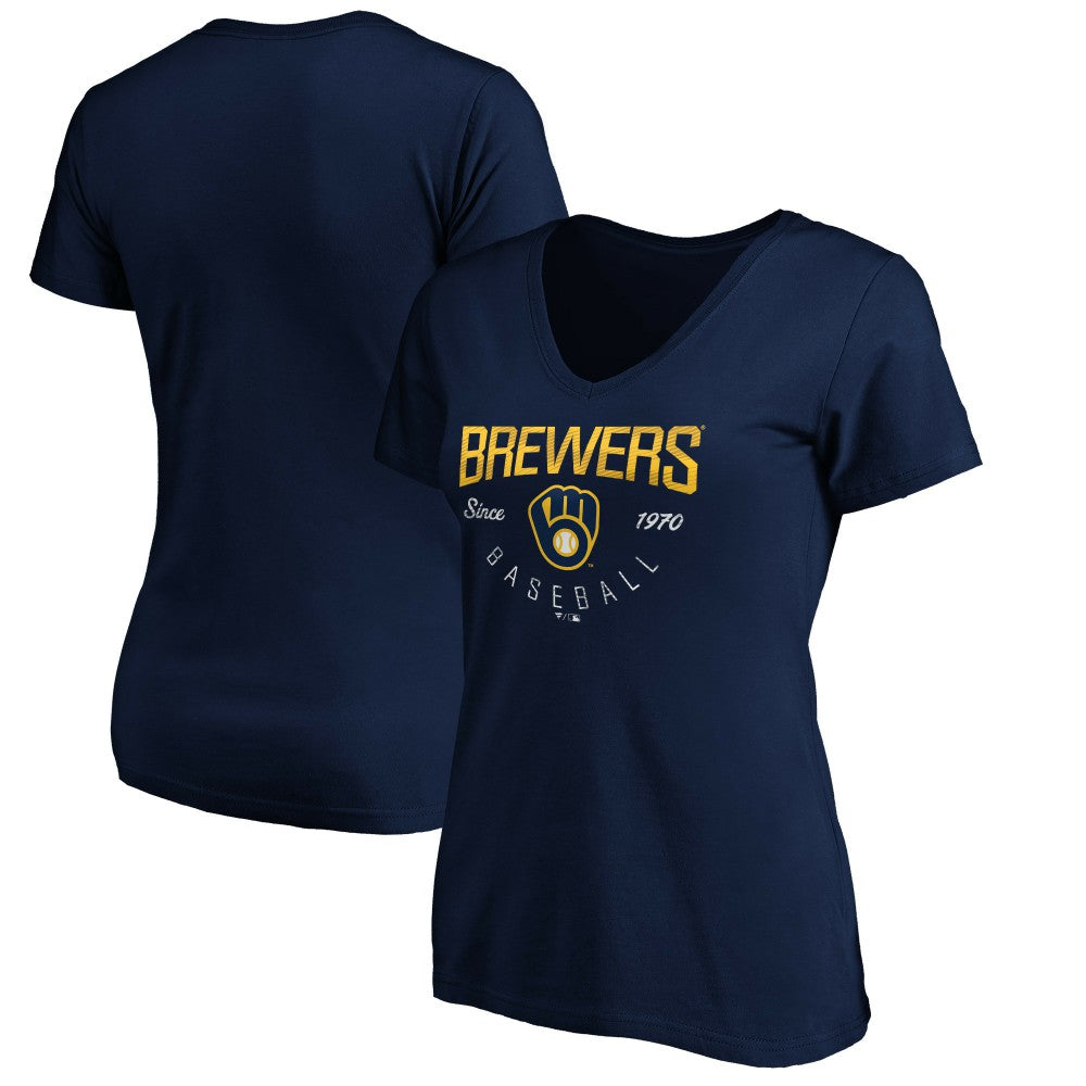 Milwaukee Brewers Women's Core Live For It V-Neck T-Shirt | MLB New